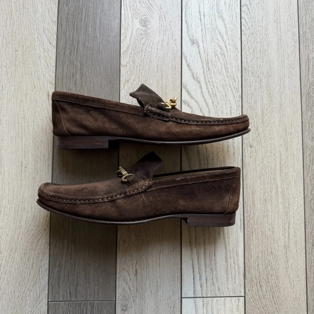 Coach Dark Brown Suede Loafers with Gold Accent